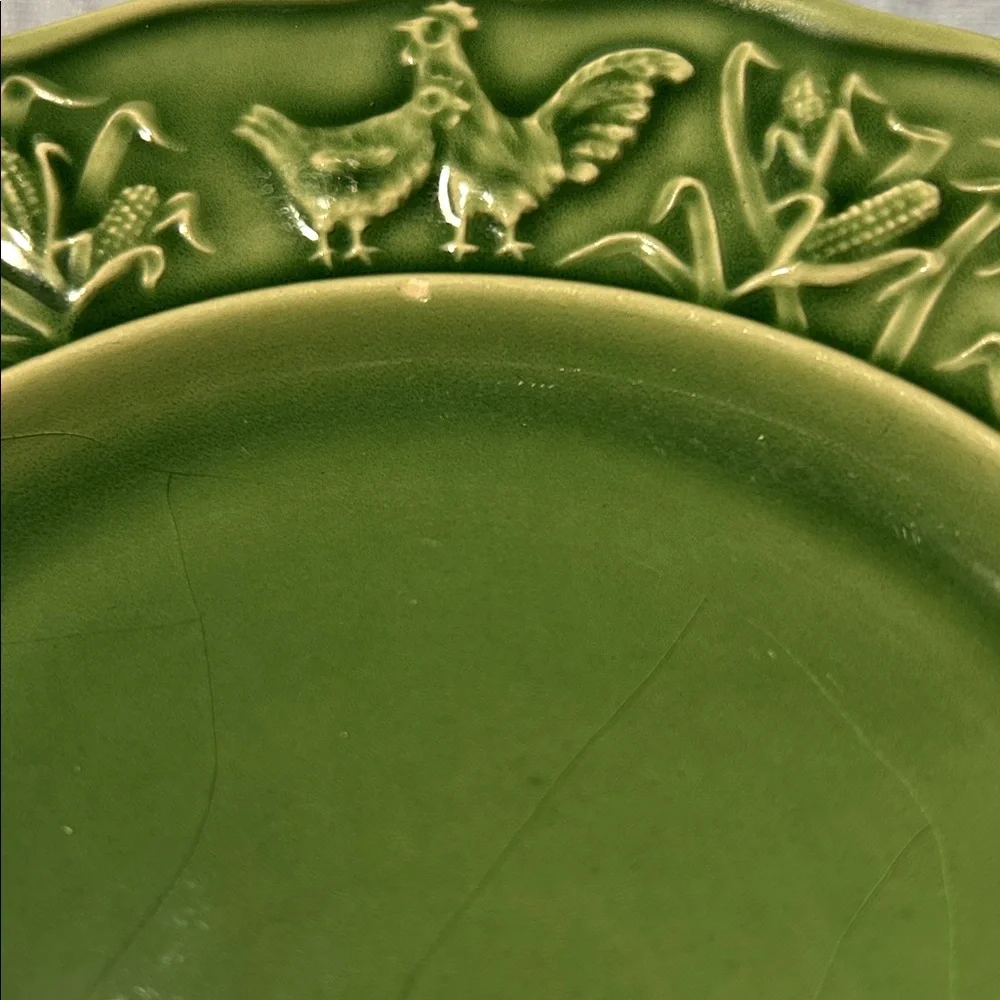 Bordallo Pinherio Portugal Rooster and Corn Embossed Plate 8 1/4’ Ceramic Plate
